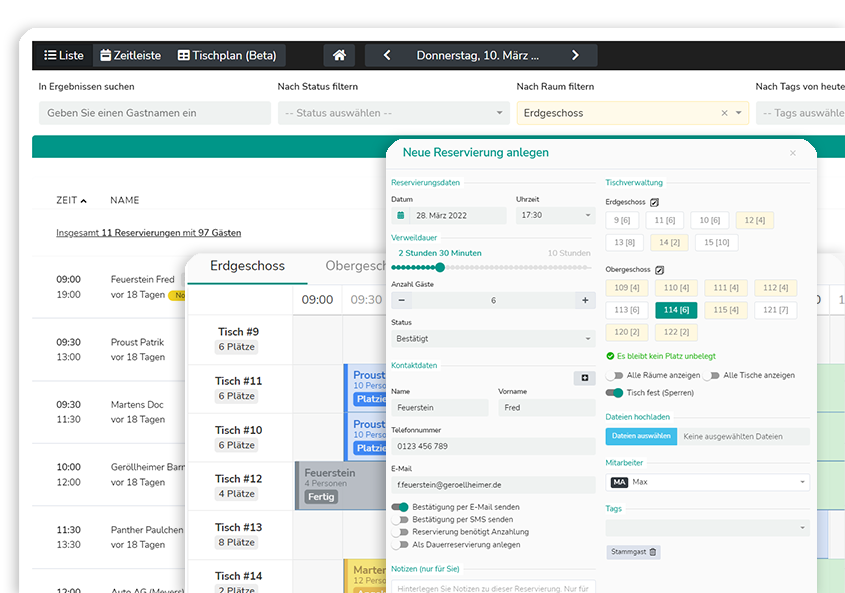 Tischreservierung Screenshots